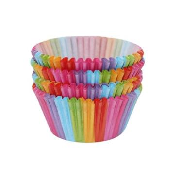 Imagem de Pacote com 100 forros de cupcake arco-íris, tamanho padrão, multicoloridos, descartáveis, para festa de aniversário, casamento