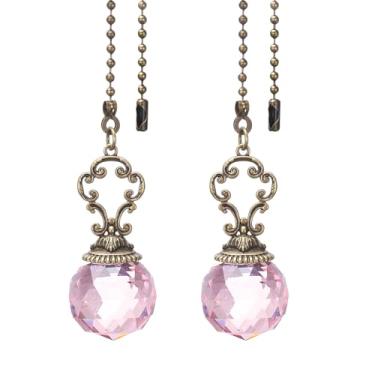 Imagem de Corrente de puxar para ventilador de teto, pacote com 2 30,5 cm, extensor de corrente pendente de cristal decorativo, extensor, cordão para ventiladores de teto, lâmpada de luz, rosa