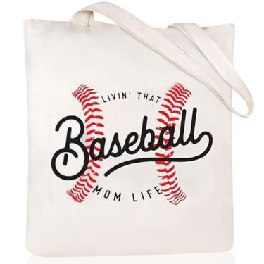 Imagem de Bolsa feminina de lona de beisebol com estampa de mãe, bolsa de ombro softball, esportiva, mamãe, Damasco, One Size