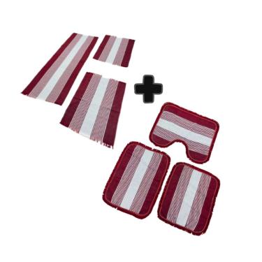 Imagem de Jogo De Banheiro + Kit Passadeira Tapete De Cozinha 3 Peças Para Casa Kit Vinho