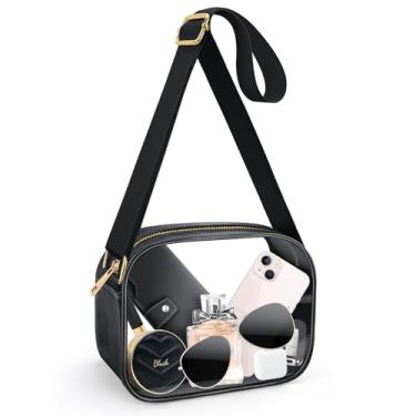 Imagem de Bolsa transparente aprovada para estádios, bolsa transversal transparente para mulheres, bolsas pequenas com alça ajustável para shows e festivais esportivos, Preto, Bolsa transversal transparente