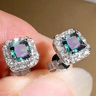 Imagem de Brincos de zircônia cúbica azul folheados a ouro branco colorido para mulheres, festas de casamento, uso diário, joia leve, brinco, presente para ela, 2inch, Cobre, Sem pedra preciosa