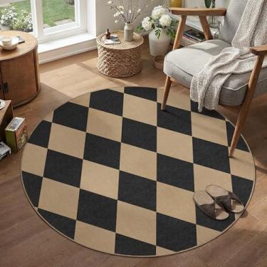 Imagem de PureCozy Tapetes xadrez de juta fácil para entrada, tapete redondo de 90 cm, pequeno tapete circular interno e externo, tapete preto neutro antiderrapante para cozinha, varanda frontal