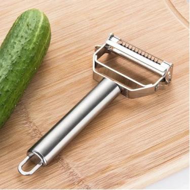 Imagem de Descascador de legumes 2 em 1 de aço inoxidável e cortador Julienne | Descascador de batata multifuncional para frutas, cenouras, maçãs | Descascadores para cozinha