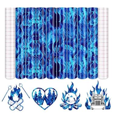 Imagem de Tintnut Vinil adesivo permanente Flame - 8 folhas de vinil adesivo permanente com estampa de fogo azul 30,5 x 25,4 cm para máquina de corte, autoadesivo de decoração de casa