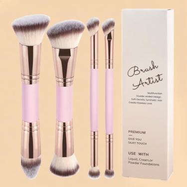 Imagem de Conjunto de pincéis de maquiagem de cabeça dupla de 4 peças – pincel de base e corretivo angular para base impecável, creme e produtos líquidos, pincéis cosméticos profissionais para uma mistura