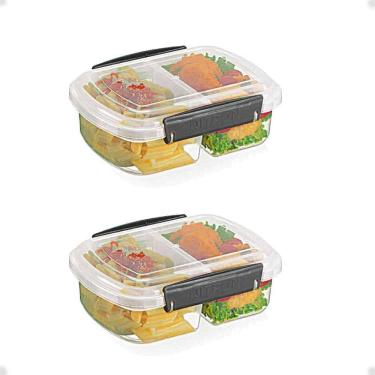 Imagem de Kit 2 Pote Para Alimentos 2 Divisões C Travas Laterais 600Ml