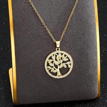 Imagem de Colar de árvore da vida dourada para mulheres com pingente de zircônia cúbica de cobre ajustável, símbolo de crescimento e sorte, presente para aniversário, uso diário, 41.5CM+5.5CM, Zircônia cúbica
