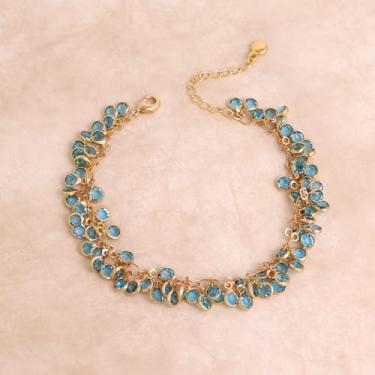 Imagem de Pulseira feminina banhada a ouro com strass azul, pulseira ajustável delicada para festivais de verão, joias de presente