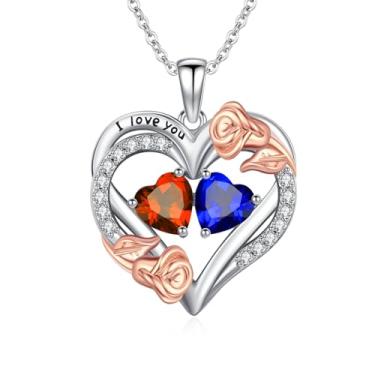 Imagem de WYDDO Colar de pedra do mês de nascimento para mulheres, mãe, colar com pingente de coração, colar de flor de rosa, joia de pedra de nascimento para a família das mães, presente de aniversário para