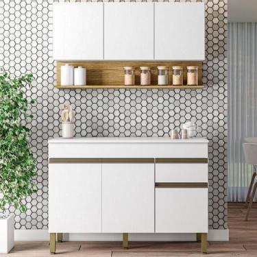 Imagem de Balcão Com Tampo E Armário Aéreo 120cm Line Supremo Freijo - Kit's Par