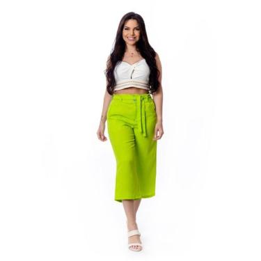 Imagem de Bermuda Feminina Pantacourt Sem Elastano - Restrito Jeans, 38, Verde l
