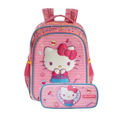 Imagem de Mochila Escolar De Costas + Estojo Duplo Hello Kitty Meninas - Xeryus,