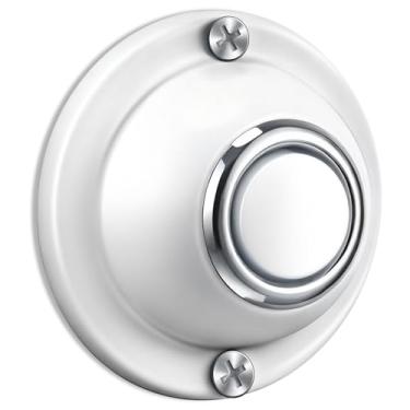 Imagem de Dreyoo Botão de campainha de porta, botão de campainha de metal redondo com fio iluminado botões de porta LED substituição campainha de ferro sólido para portas da frente de casa, luz branca (branco)