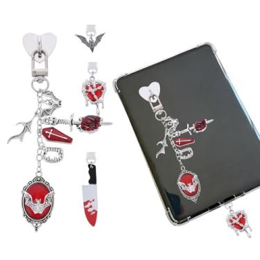 Imagem de TAKEALOOKO Conjunto de correntes de pingente de plugue de poeira para Kindle - 4 peças de adaga de morcego sangrento tipo C plugue de poeira e pulseira de corrente acessórios de decoração, presentes