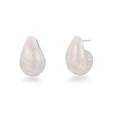 Imagem de YESLADY Brincos de argola de acrílico para mulheres, argolas grossas de resina banhada a ouro, brincos redondos ovais de lágrima leves, hipoalergênicos, divertidos, modernos, joias modernas, Metal