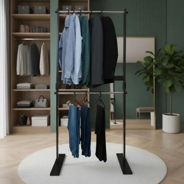 Imagem de Cabideiro Piso Chão Arara Camiseiro Desmontável Duplo Preto Laca - For