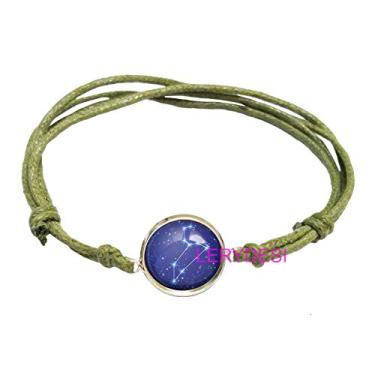 Imagem de LERYDESI Pulseira de horóscopo pingente do signo do zodíaco azul céu estrelado joia de constelação unissex presente de arte para homens para mulheres corda cor opcional, Vidro