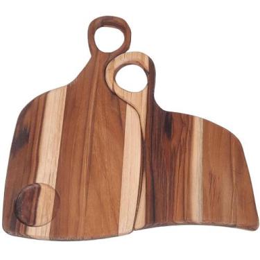 Imagem de Kit 2 Tábuas para Corte de Carne e Churrasco - Madeira Teca Durável - 