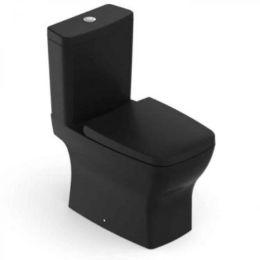 Imagem de Kit Vaso Sanitário Com Caixa Acoplada Assento Termofixo E Acessórios De Instalação Boss Matte Black Celite