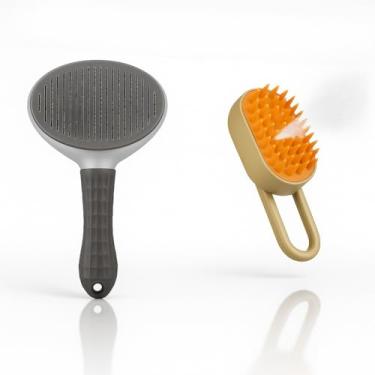 Imagem de Escova Pet, Kit Escova Vapor Gatos Cães 3 em 1 Elétricas Pêlos Pentes Massagem Tira Pelo Pet Animais Tosa(Escova Cinza+ Escova Vapor)
