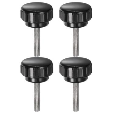 Imagem de 4 maçanetas serrilhadas M5 x 25 mm métrico 304 aço inoxidável rosca macho parafuso de polegar tipo 25 mm cabeça redonda de plástico rosqueado parafuso preto