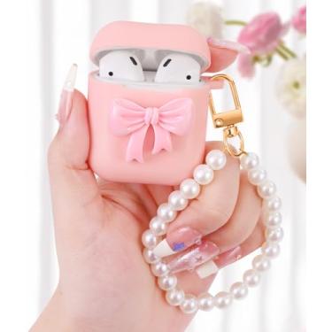 Imagem de Boaretiu Capa para Airpods 2/1 para mulheres, meninas, fofa, kawaii - Capa feminina elegante de silicone com mosquetão e para Air pods 2ª/1ª
