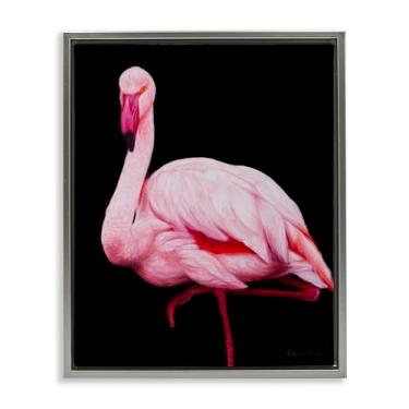 Imagem de Stupell Industries Arte de parede em tela flutuante emoldurada de flamingo contrastante em preto, design de James Corwin, 78 x 63 cm