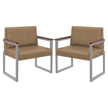 Imagem de Kit 2 Poltronas Niterói Couro Bege Em Metal Champanhe