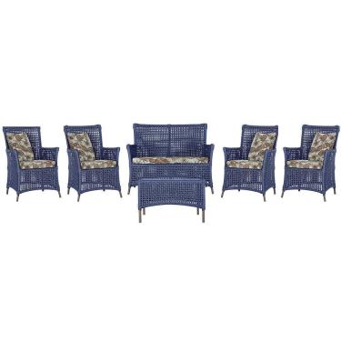 Imagem de Jogo Sofá 4 Poltronas E Mesa Igapó Marrom E6 Trama Original Azul