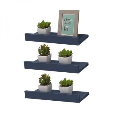 Imagem de Kit 3 Prateleiras Porta Quadros 60 X 15cm Azul Suporte