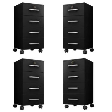 Imagem de Kit 4 Gaveteiros Escritório Chave E Rodízios 4 Gavetas Gávea Preto