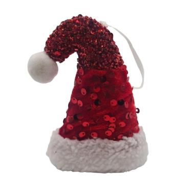 Imagem de Enfeite Mini Gorro Vermelho Chapéu Papai Noel Decorativa Pendurar árvore De Natal