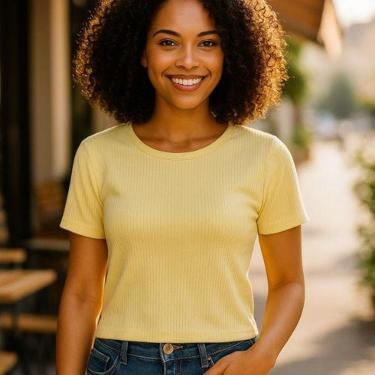 Imagem de Blusa Canelada com Decote Redondo e Manga Curta Habana-Feminino