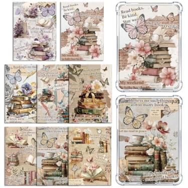 Imagem de Rngmsi Inserção de cartolina para capa transparente – 8 peças vintage para livros de leitura compatíveis com Kindle Paperwhite 11 a 12, papéis de borboleta de 17 x 11 cm x 11 cm para leitor eletrônico