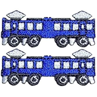 Imagem de Papapatch Conjunto 2 de pequenos mini trem a vapor fofo retrô desenho animado de motor infantil reparação de roupas bolsas decalque aplique decorativo ferro costurado em adesivos bordados (TRAIN-03