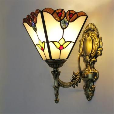 Imagem de Luminária de parede retrô americana LED de luxo europeia para sala de estar, quarto, escritório, casa de campo, hotel, restaurante, café, bar, corredor, com vidro colorido (Estilo 30)