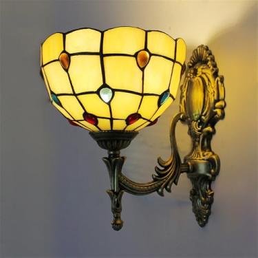 Imagem de Luminária de parede retrô americana com LED, estilo europeu de luxo, para sala de estar, quarto, escritório, casa de campo, hotel, restaurante, café, bar, corredor, com vidro colorido (Estil