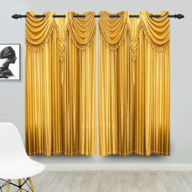 Imagem de Cortinas de janela douradas luxuosas com isolamento térmico para quarto, cortinas de janela escurecimento de quarto com isolamento térmico amarelo dourado para sala de estar quarto 132 x 236 cm, 2