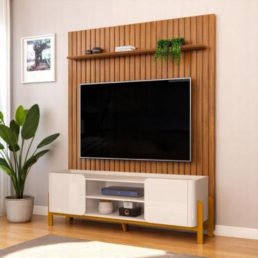 Imagem de Bancada Cher E Painel Trento Para Tv Até 65 Polegadas 183x240cm Off White Freijó- Mabe Magazine