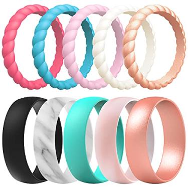 Imagem de ThunderFit Alianças de casamento de silicone para mulheres, giratórias e redondas 10 alianças de noivado de borracha misturada, 12.5 - 13 (22.33mm), Borracha, silicone, Sem pedra preciosa