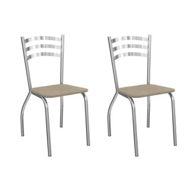 Imagem de Kit 2 Cadeiras De Cozinha Portugal 2c007cr Aço 2 Un Cromado-linho Bege Fendi - Kappesberg