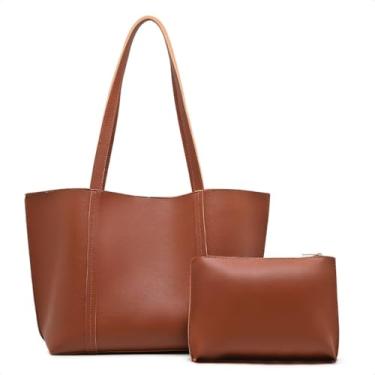 Imagem de Kit Bolsa Tote Feminina Minimalista Grande com Necessaire, Ombro Casual PU Trabalho Faculdade (marrom)