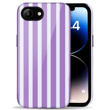 Imagem de Amzfield Capa compatível com iPhone 16e linda listrada estética retrô para mulheres meninas outono simples chique feminino bonito camada dupla proteção híbrida elegante capa para iPhone 16 e-roxo
