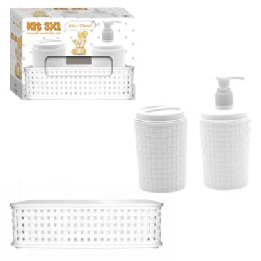 Imagem de Cor:Branco Kit 3x1 Bebê e Mamãe Porta Algodão + Porta Sabonete + Cesta