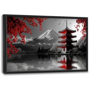 Imagem de Olivine Arte de parede grande do Japão, decoração de parede com imagens em preto e branco, pinturas de paisagens, impressões em tela de montanha, arte emoldurada para sala de jantar, quarto, sala de