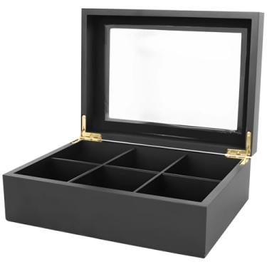 Imagem de Organizador de chá de madeira de 8 compartimentos com tampa de vidro, caixa de armazenamento elegante para folhas soltas e saquinhos de chá, presente ideal para entusiastas de chá