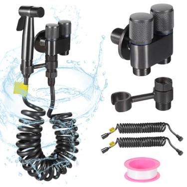 Imagem de Kit de pulverizador de bidê de vaso sanitário, pulverizador de torneira anti-refluxo com mangueira, suporte giratório, válvula de controle dupla e fita de vedação, acessório de chuveiro muçulmano