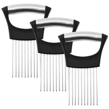 Imagem de Suporte multifuncional de alimentos de aço inoxidável de 3 peças, fatiador de cebola e limão, amaciador de carne com protetor de mão