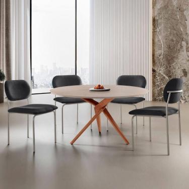 Imagem de Sala De Jantar Mesa Ballare Com 4 Cadeiras Moderna Mobilia Linho Preto/imbuia/off/prata